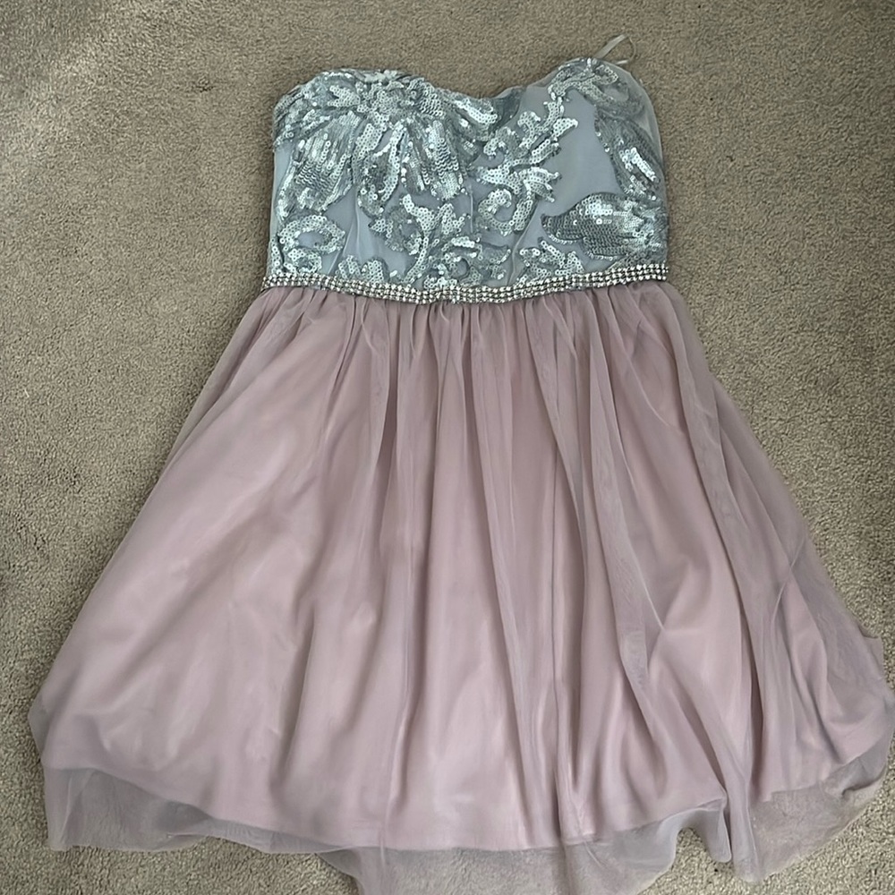 Pink Silver Strapless Prom Homecoming Dress Small